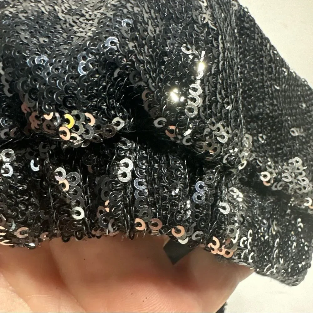Justice Sequin Black Cadet Style Cap One Size Black Silver Elastic Back
